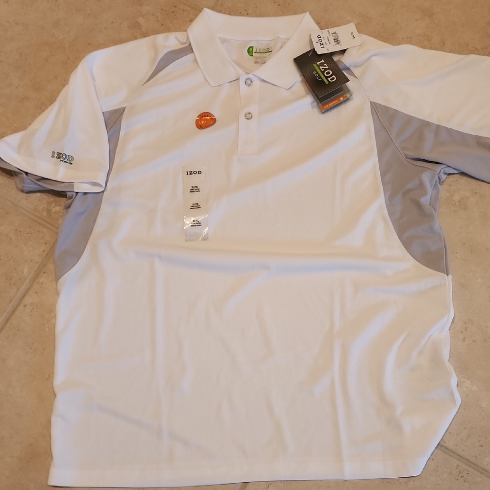 IZOD Men's White and Gray Polo Shirt Size Adult XL